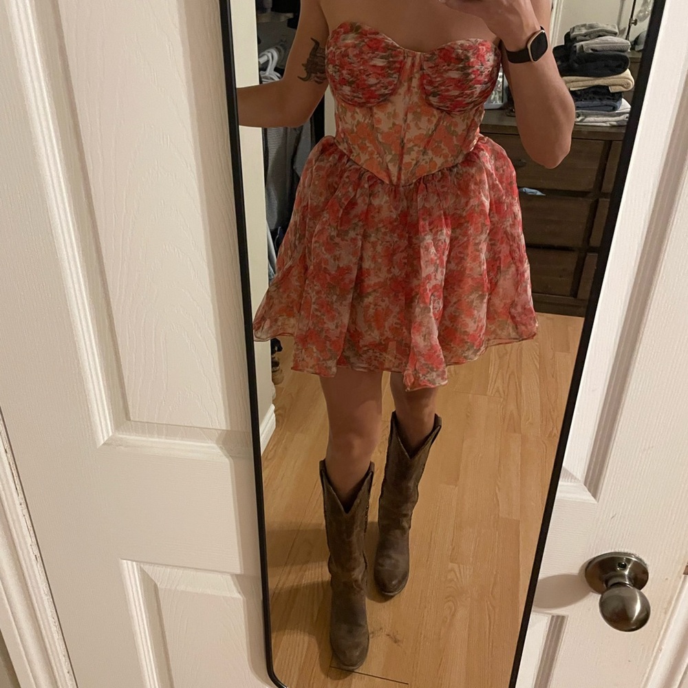Fashion Nova Floral Mini Dress - Red and Pink